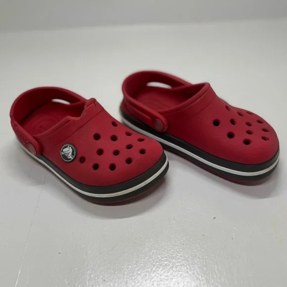 Kids Crocs red with white stripe size 8 - Picture 2 of 12